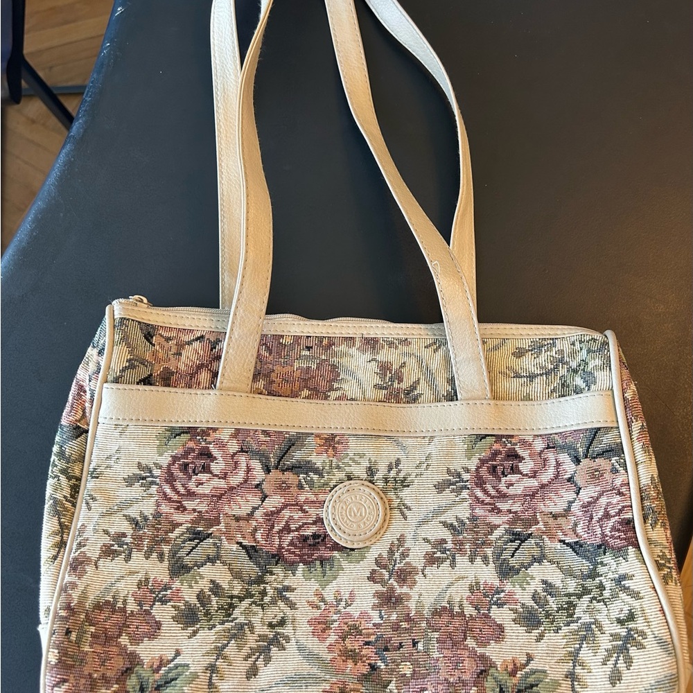 Floral Tapestry Tote with Cream Straps
